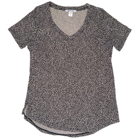 Gently‎ Used Athleta Breezy Scoop V-neck Short Sleeve T Shirt in Micro Cheetah S - Picture 1 of 4